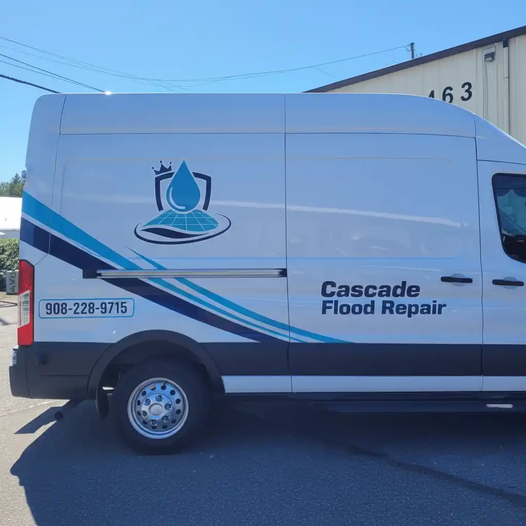Cascade Flood Repair service van with professional branding and contact information